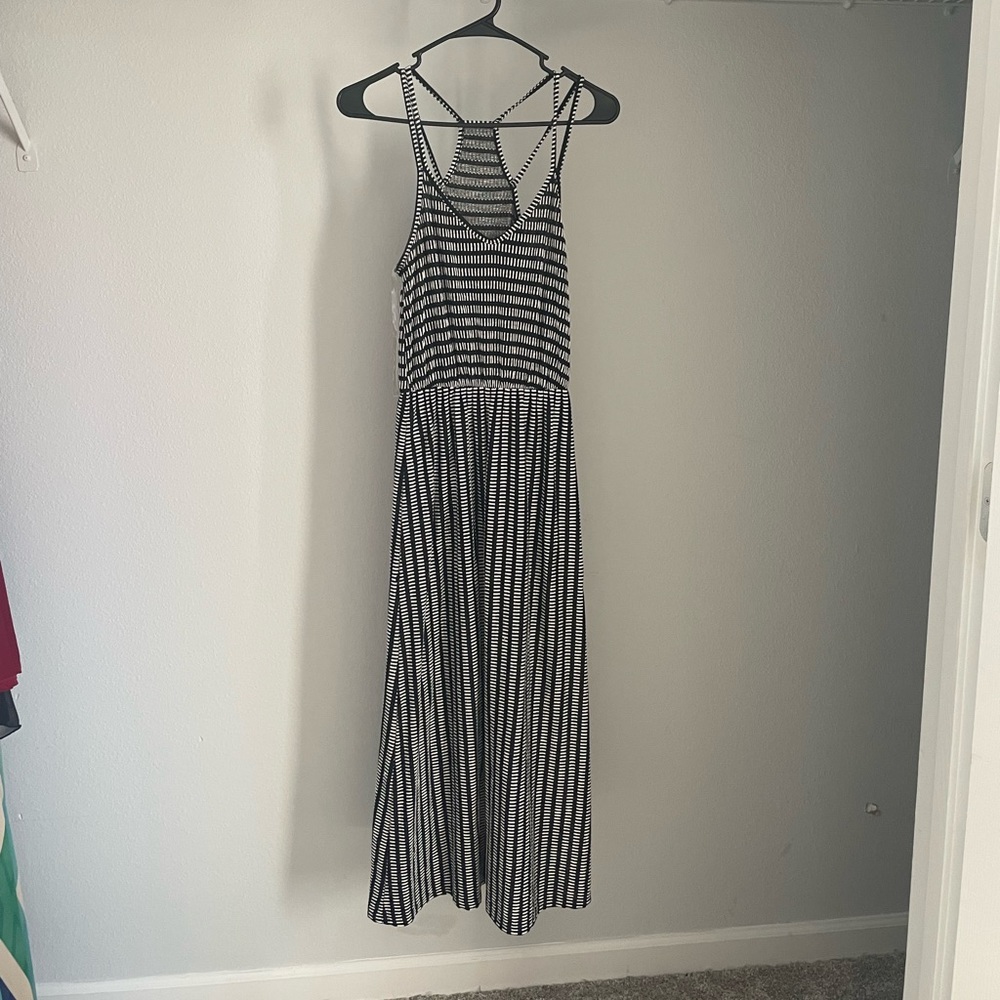 Spaghetti strap stripped black and white dress